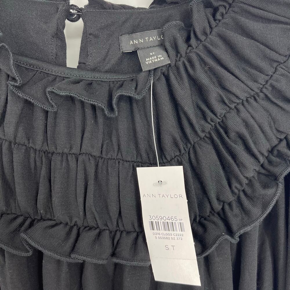 Ann Taylor Ruffle Boho Dress Black Small Tall NWT Stretch Flowy - Picture 7 of 8